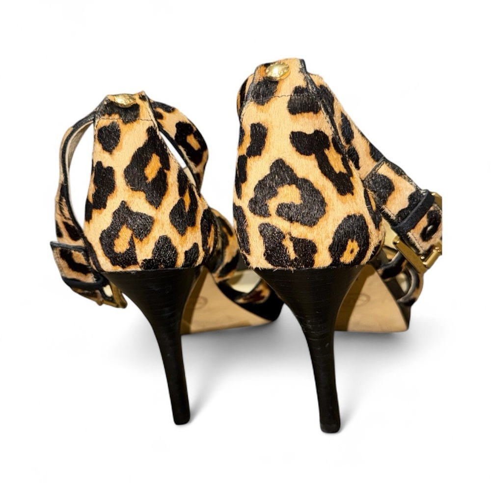 Michael Kors Evie Hair Calf Cheetah Print  Platform Sandals Stilettos Heels Sz 6 - Picture 5 of 12